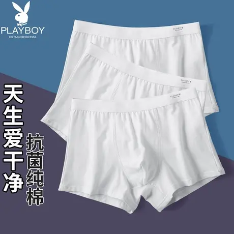 花花公子纯白色内裤男平角夏季100%纯棉裆男生抗菌浅色薄款四角裤商品大图