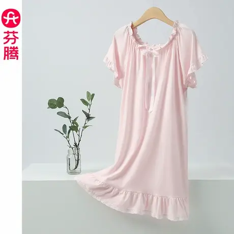芬腾睡裙女夏季纯棉薄款短袖睡衣性感公主风大码全棉法式连衣裙子商品大图