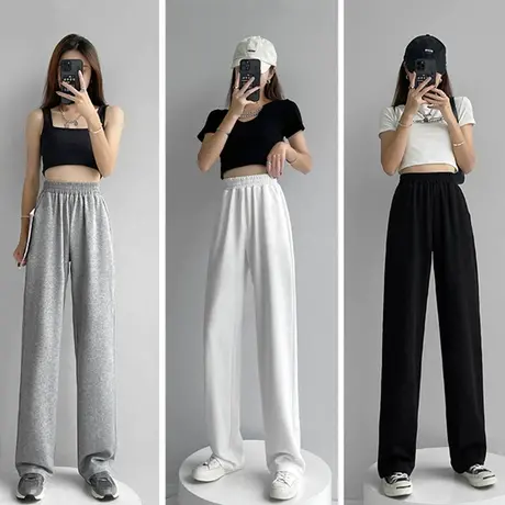 2023年春秋新款堕落休闲裤西装运动裤灰色卫裤高腰垂感阔腿裤女夏商品大图
