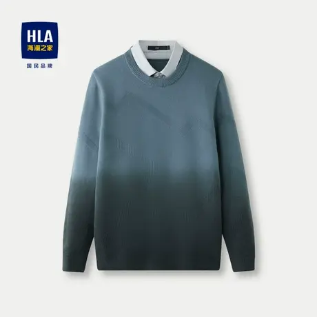 HLA/海澜之家包芯纱双领针织衫2023秋冬新款渐变加厚假两件毛衣男图片