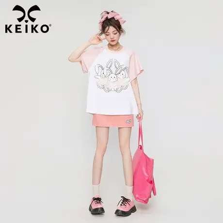 兔子印花白色t恤女短袖夏季2023新淑女减龄微胖mm别致插肩袖上衣图片