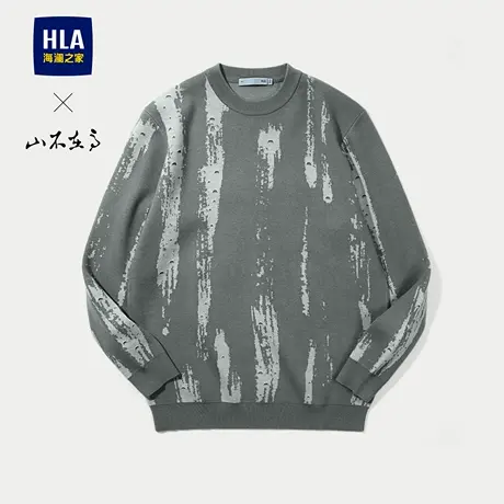 HLA/海澜之家山不在高长袖圆领针织衫25秋季新撞色提花时尚毛衣男图片