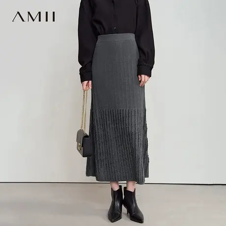 Amii2025秋新款极简纯色优雅48支精梳纱宽松长款弹力毛织半身裙商品大图