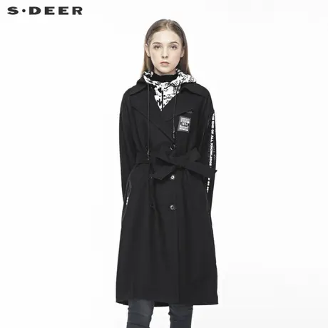 【闪购】sdeer圣迪奥个性连帽字母印胶背心两件套风衣S19181822商品大图