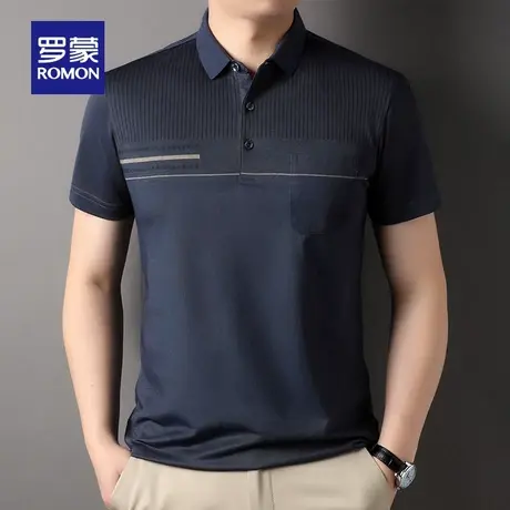 罗蒙男士休闲短袖POLO衫2023夏季薄款中老款爸爸装舒适翻领T恤衫商品大图