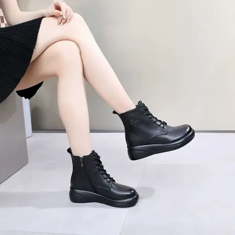 2025秋冬真皮马丁靴女短靴坡跟软底软牛皮靴子厚底防滑橡胶底女靴商品大图