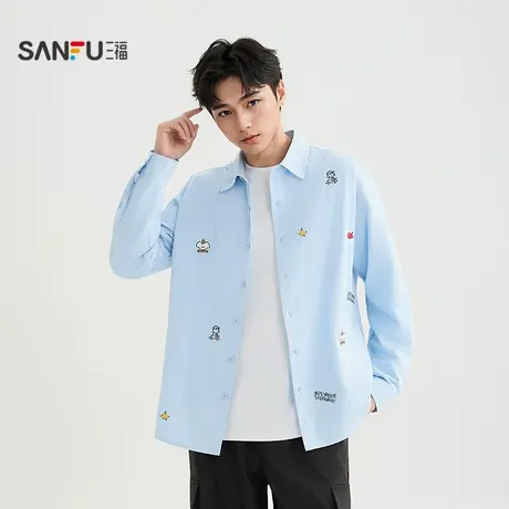 三福2025秋季男士趣味刺绣长衬衫 休闲微落翻领上衣508397商品大图