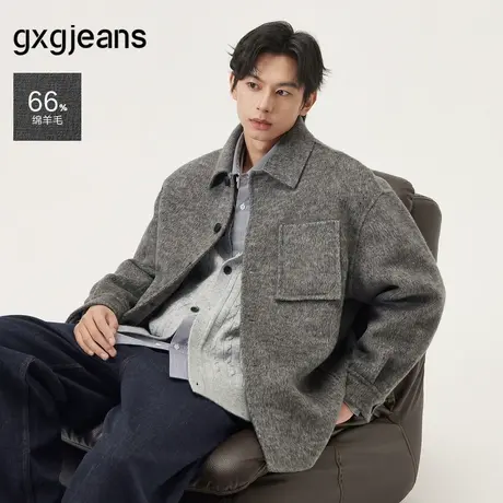 gxg.jeans男装 绵羊毛66%花灰口袋设计宽松短大衣外套 25年冬新品商品大图