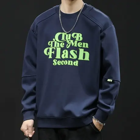 潮牌卫衣男秋冬款圆领男款重磅拼接印花衣服秋季2023新款长袖大码商品大图