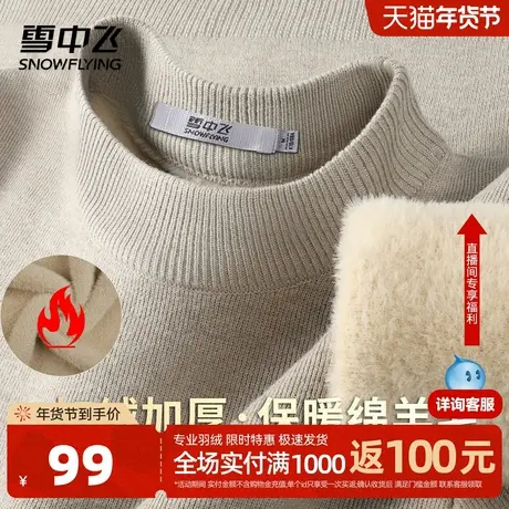 雪中飞【加绒加厚】秋冬季纯色休闲百搭休闲毛衣男式套头针织衫W图片