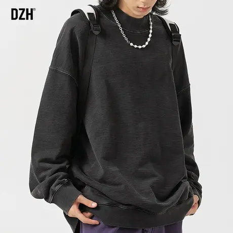 男士美式重磅卫衣男春秋季圆领2023年新款纯色内搭上衣慵懒风外套商品大图