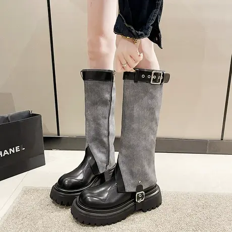 长筒靴子女2023新款长靴女秋冬粗腿小个子秋季大筒围不过膝平底商品大图