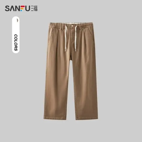 三福2023冬男士民俗抽绳锥形休闲裤 简约纯色宽松长裤男477149商品大图