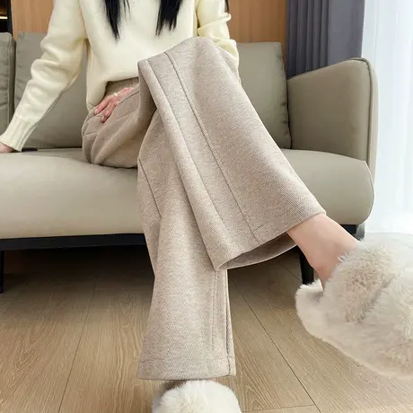 羊绒毛呢阔腿裤女冬季新款高腰宽松垂感休闲呢子小个子窄版直筒裤图片
