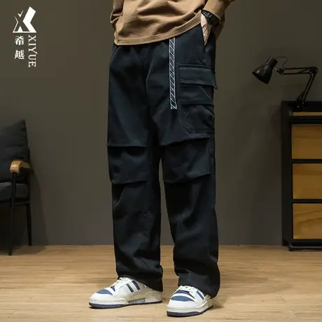 希越多口袋工装休闲裤男士宽松大码纯棉直筒裤子2023秋冬拖地长裤商品大图