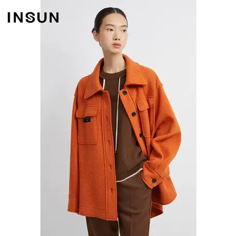 恩裳商场同款2022冬季舒适美丽诺羊毛保暖休闲落肩绒感短外套商品大图