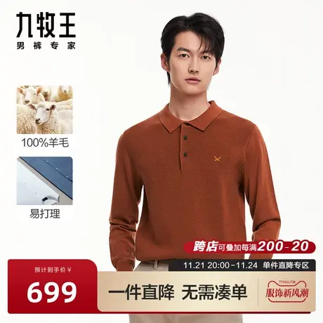 [纯羊毛]九牧王男装保暖羊毛衫2023秋冬新款亲肤翻领套头毛衣男图片