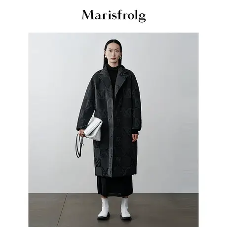 【商场同款】玛丝菲尔冬季新款黑色双排扣白鹅绒长款羽绒服商品大图