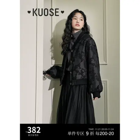 阔色黑灰色老钱风棉服女2023秋冬季新款短款棒球服夹棉袄子外套商品大图