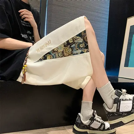 国潮小熊拼接短裤男夏季新款潮牌宽松设计感小众休闲运动五分裤子商品大图