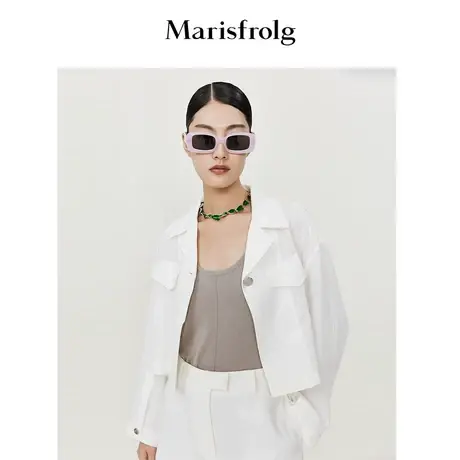 【意大利进口】玛丝菲尔春夏新款透气西装领白色短外套女商品大图