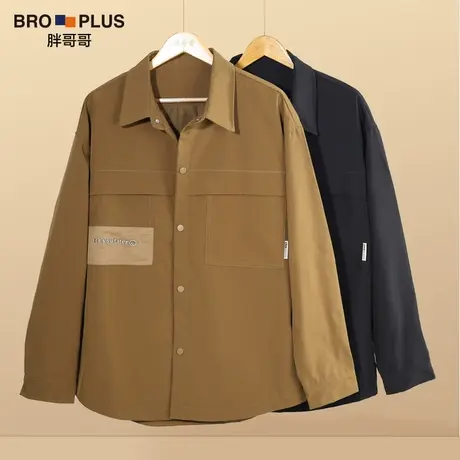 胖哥哥大码男装外套衬衫男宽松加肥加大潮牌时尚胖子男士衬衣春季商品大图