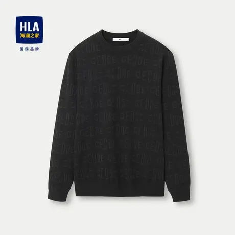 HLA/海澜之家圆领长袖针织衫2023秋季提花弹力休闲套头毛衣男图片