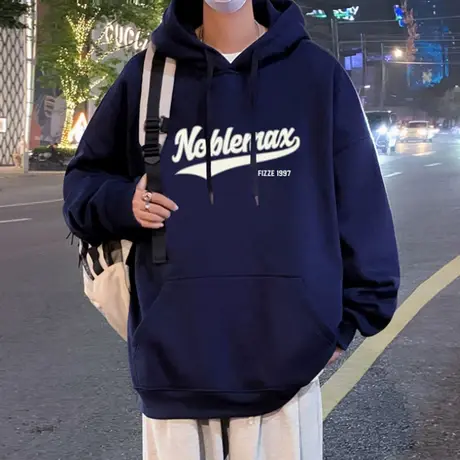 纯棉连帽卫衣男春秋季新款潮牌藏青色外套休闲帽衫美式高街上衣服商品大图