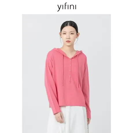 Yifini/易菲宽松连帽美丽诺羊毛针织卫衣女春秋新款百搭上衣商品大图