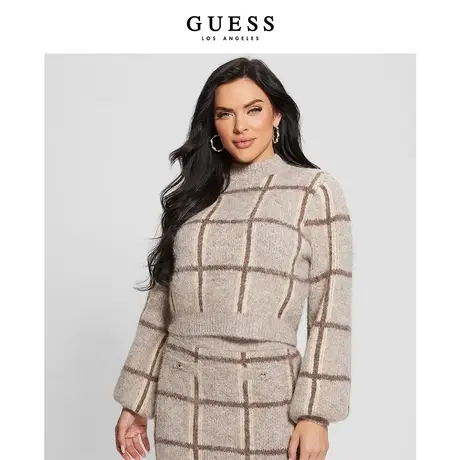 GUESS女士美拉德穿搭半高领格纹含羊毛衫针织衫打底毛衣商品大图