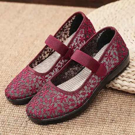 夏季中老年透气网面妈妈休闲鞋老北京布鞋软底防滑老人奶奶女网鞋商品大图