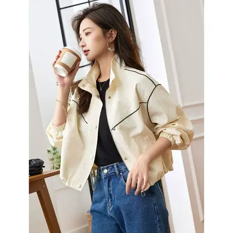 时尚休闲短款2023年秋季新款女装通勤百搭长袖立领宽松时尚外套商品大图