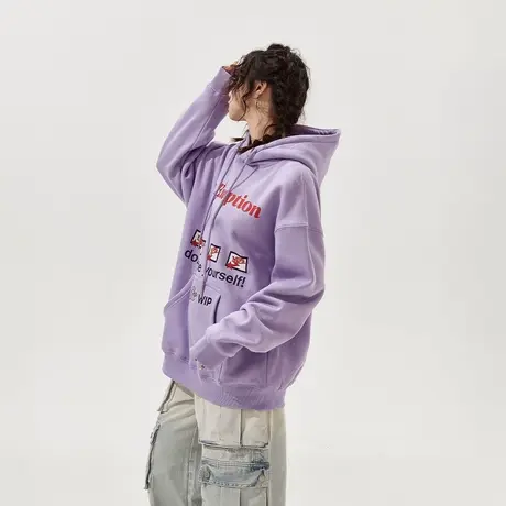 YEP潮牌紫罗兰连帽加绒卫衣女秋冬2023新款复古宽松oversize外套图片