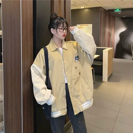2023秋季新款学生棒球服外套女国潮秋款oversize春秋潮牌风衣夹克商品大图