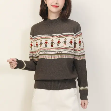 韩潮袭人复古提花半高领毛衣女冬季新款长袖加厚打底针织衫图片