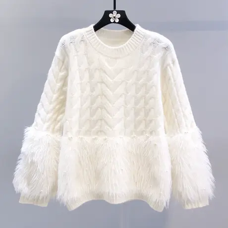 手工钉珠水貂绒麻花毛衣女秋冬2023新款宽松慵懒风外穿套头针织衫图片