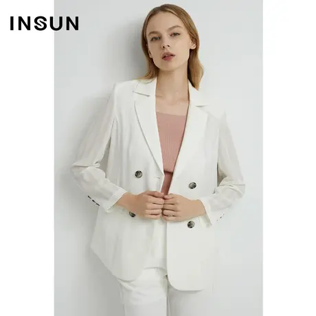 INSUN恩裳线上专选春季网布条纹自然垂感西装外套图片