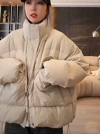 短款立领白鸭绒羽绒服女冬季2023新款宽松时尚保暖小个子面包服图片