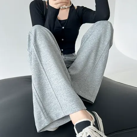 灰色阔腿西装裤女2023早秋新款高腰显瘦垂感宽松直筒休闲拖地裤子商品大图