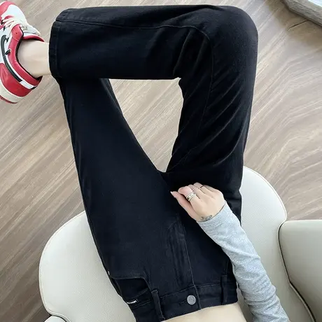 烟管裤女2023新款春秋高腰修身显瘦九分小个子秋季黑色直筒牛仔裤商品大图