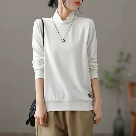 dza 文艺复古高领宽松休闲卫衣女士2022春季新款内搭上衣女打底衫图片