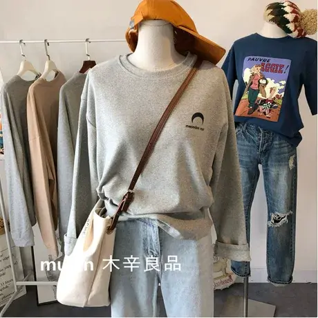 长袖t恤女2020新款韩范简约原宿bf风宽松百搭打底衫内搭体恤上衣图片