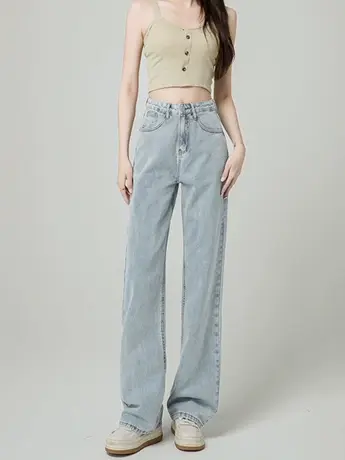 港风百搭阔腿牛仔裤女夏季薄款2023新款直筒宽松高腰小个子拖地裤图片