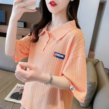 小众设计感短袖t恤女夏季韩版宽松大码翻领polo衫短款半袖上衣服商品大图