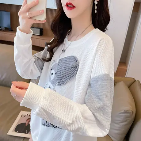 华夫格卫衣女春秋韩版宽松大码薄款设计感小众小个子撞色上衣外套商品大图