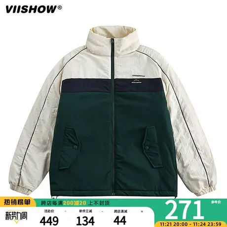 VIISHOW秋冬日系街头运动拼色棉衣男女生学院风宽松中性棉服外套商品大图