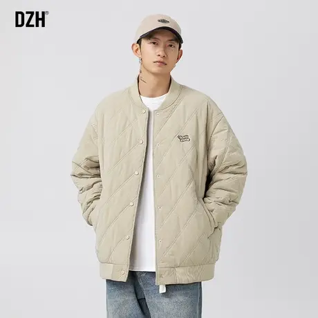 男士卡其色菱格棉服美式棉衣男冬季夹棉厚外套棒球服2024新款棉袄商品大图