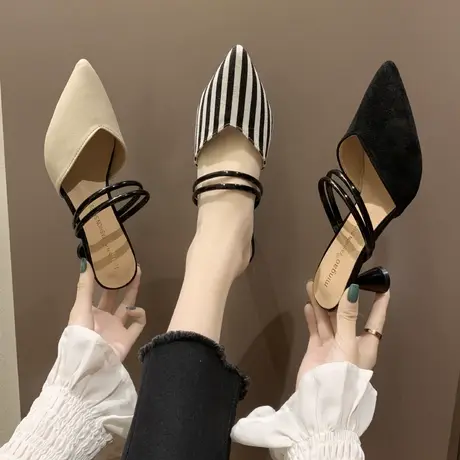 2023春季新款高跟粗跟尖头女凉鞋包头女鞋两穿女拖鞋外穿女凉拖鞋商品大图