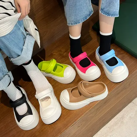 大头玛丽珍包头凉鞋女夏季学生外穿踩屎感厚底防滑沙滩两穿凉拖鞋商品大图