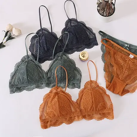 蕾丝无钢圈法式三角杯bralette薄款文胸套装女商品大图